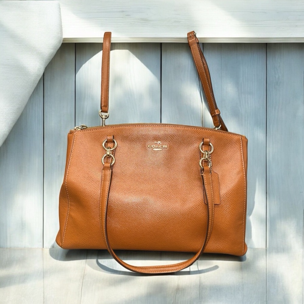RARE COLOR! COACH Christie Carryall Satchel Crossgrain Leather w/Zipper Pockets